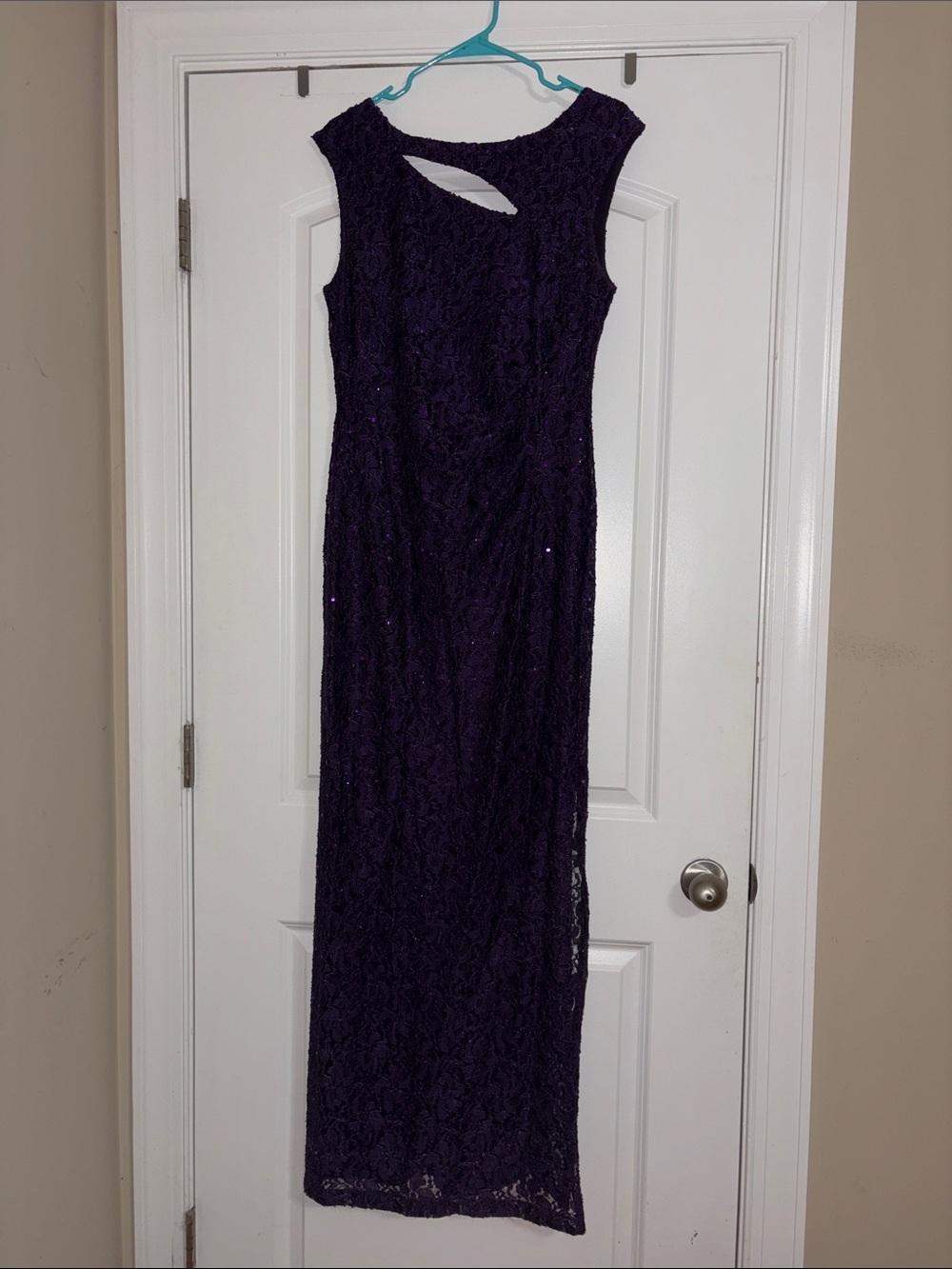 connected apparel Purple Lace Maxi Dress with Keyhole Neckline